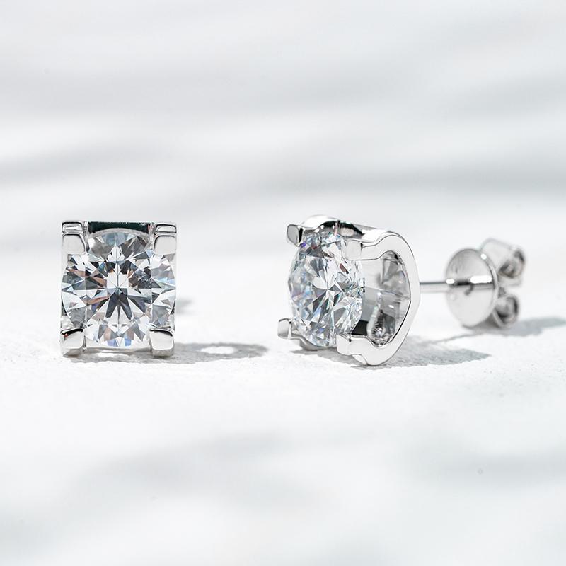 18K белое золото выращенный бриллиант серьги-Bullhead 1.0ct*2 AuDE1006417-1