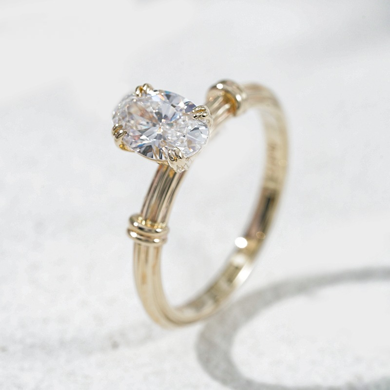 10K желтое золото выращенный бриллиант кольцо 3.07ct Romancolumn AuDR1006612-1