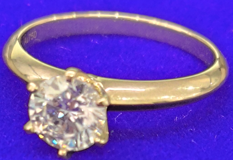 18K желтое золото выращенный бриллиант кольцо Classic Six-prong 1.06ct AuDR815