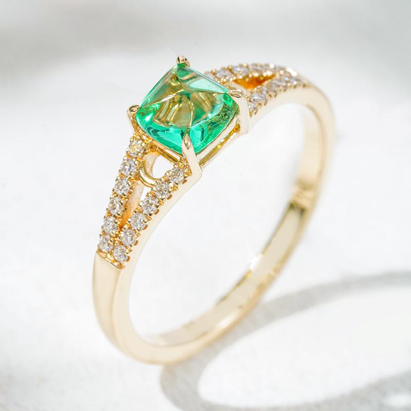 18K желтое золото Lab Emerald кольцо AuER0001366-3