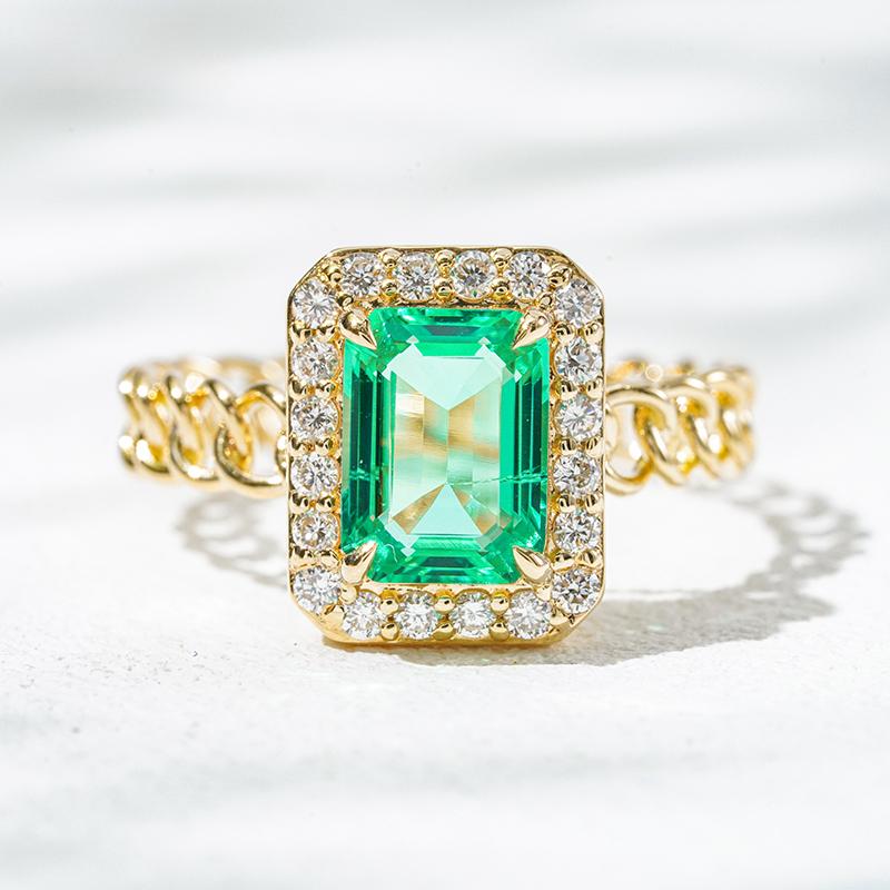 18K желтое золото Lab Emerald кольцо AuER0001369-1