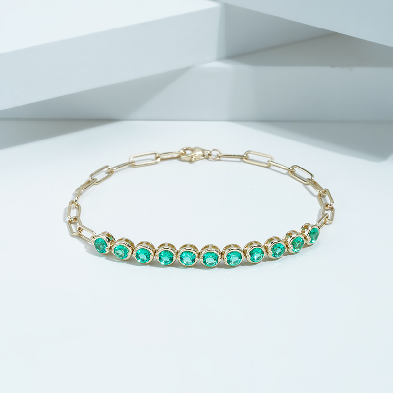 14K желтое золото Lab Emerald браслет AuMB065
