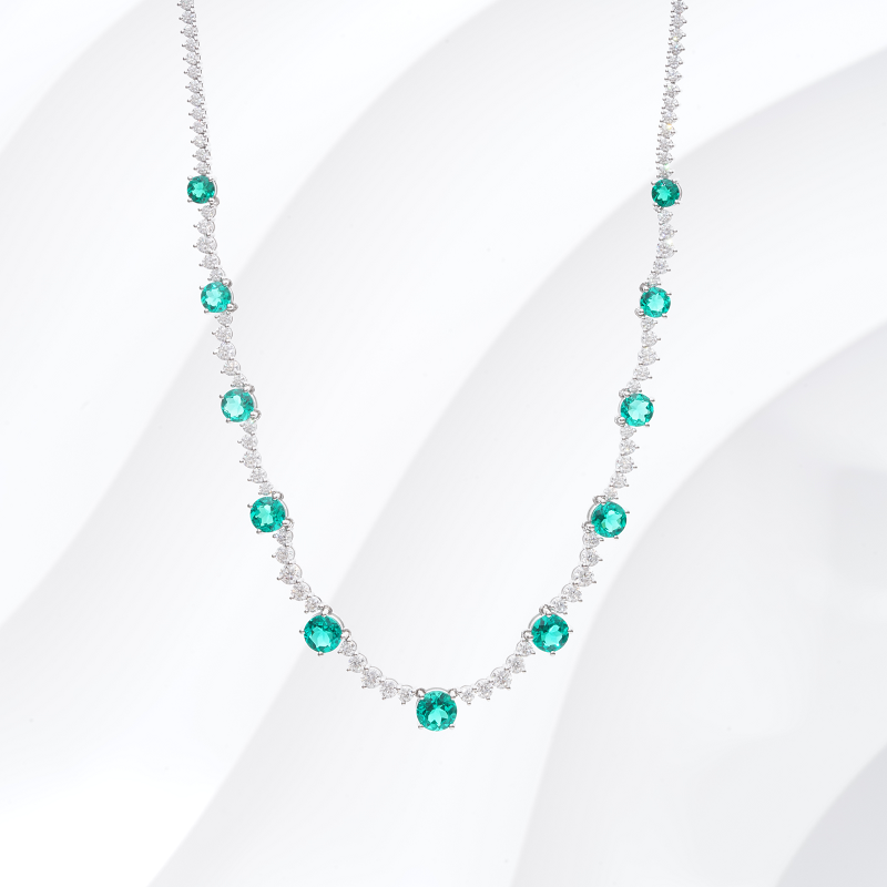 14K белое золото Lab Emerald подвеска колье AuMP215