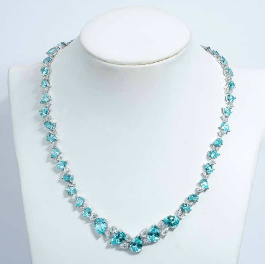 14K белое золото Lab Color Gemstone колье AuMP221