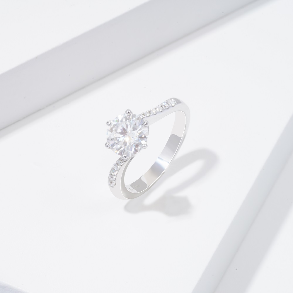 18K белое золото муассанит кольцо 5.0mm AuMR302