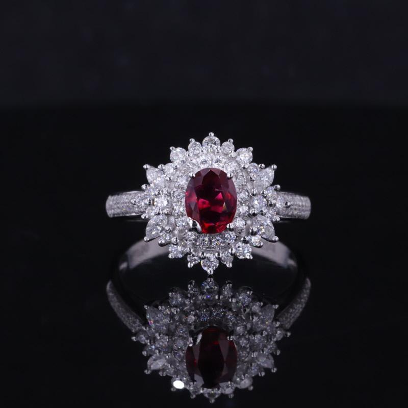 18K белое золото Ruby кольцо AuMR429