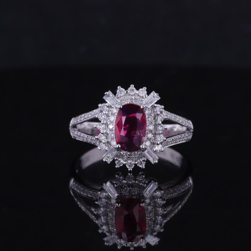 18K белое золото Ruby кольцо AuMR435