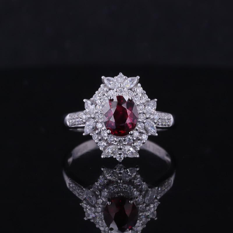 18K белое золото Ruby кольцо AuMR439