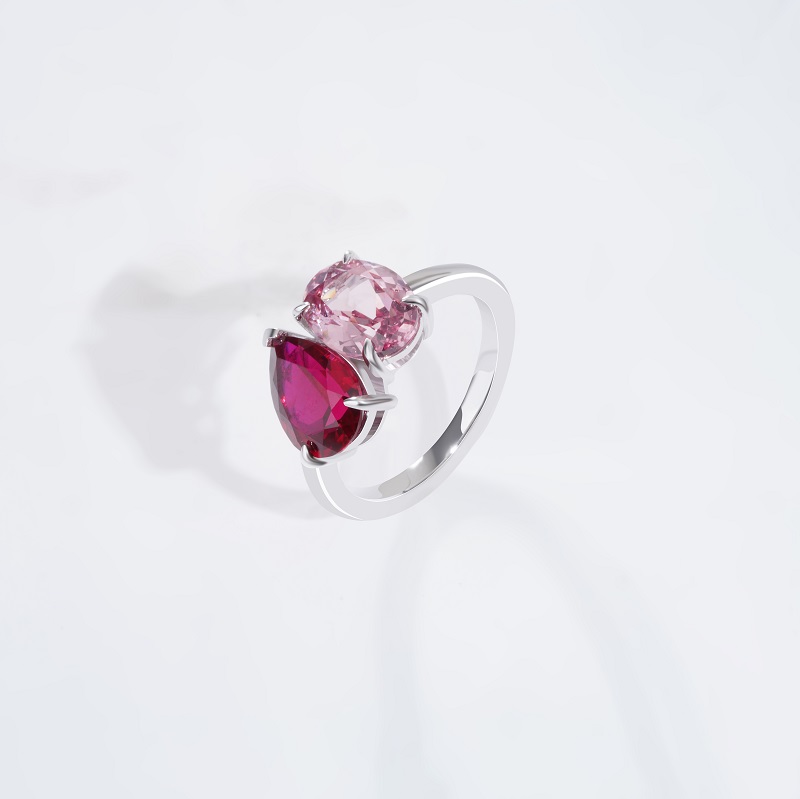 14K белое золото Lab Color Gemstone кольцо AuMR494