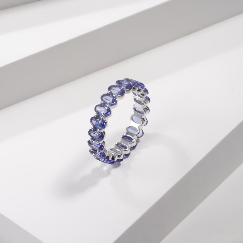 14K белое золото Lab Sapphire кольцо AuMR556