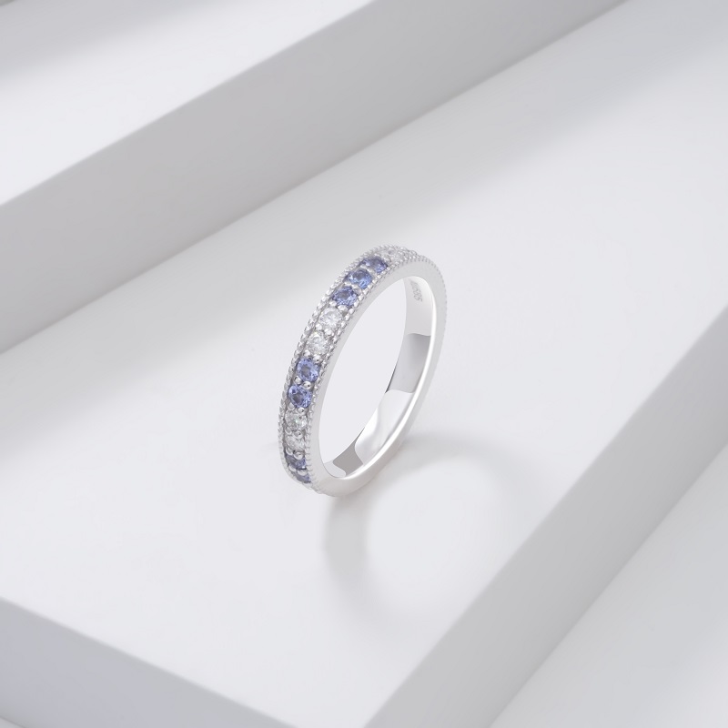 14K белое золото Lab Sapphire кольцо AuMR575