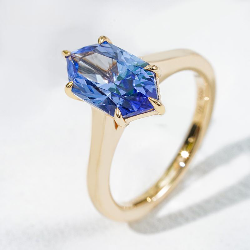 14K желтое золото Lab Sapphire кольцо 2.7ct AuSR0014526