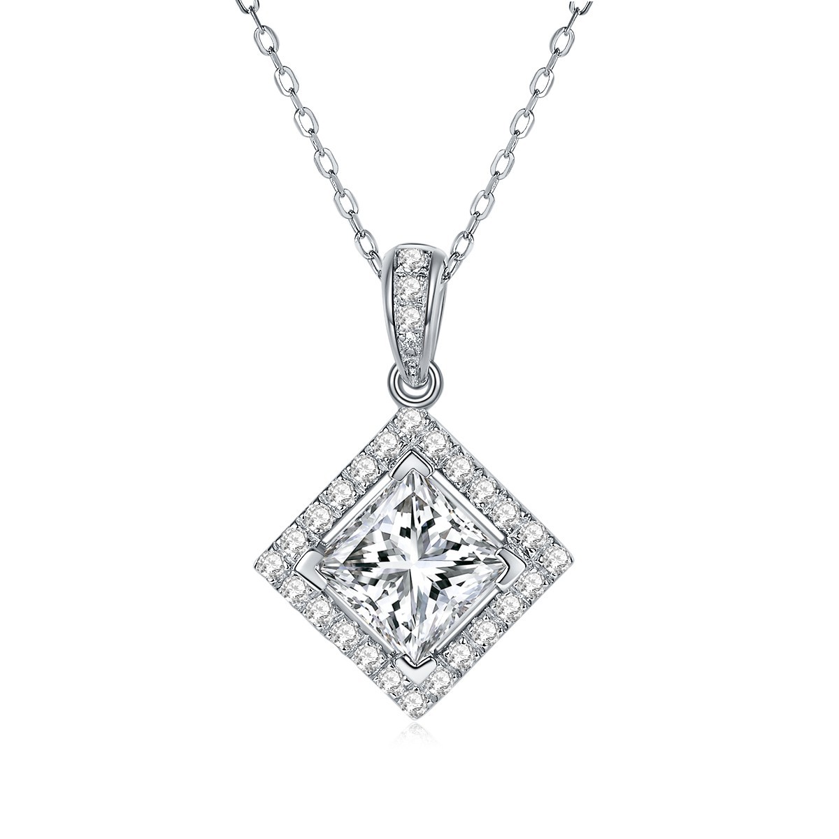 925 серебро 925 муассанит подвеска-Princess Square Splendor PM5033