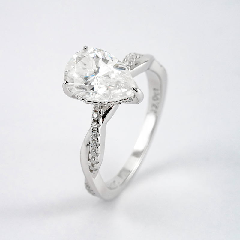 925 серебро 925 муассанит кольцо Pear Whisper Vine-R3-0359