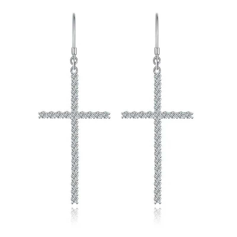 925 серебро 925 муассанит серьги-Simple Cross SME3-0079